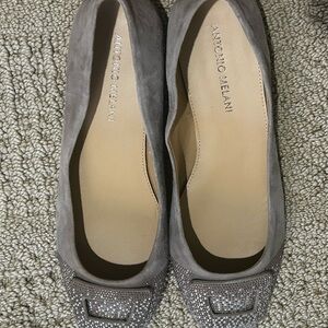 ANTONIO MELANI Gray Suede Crystal-Embellished Ballet Flats